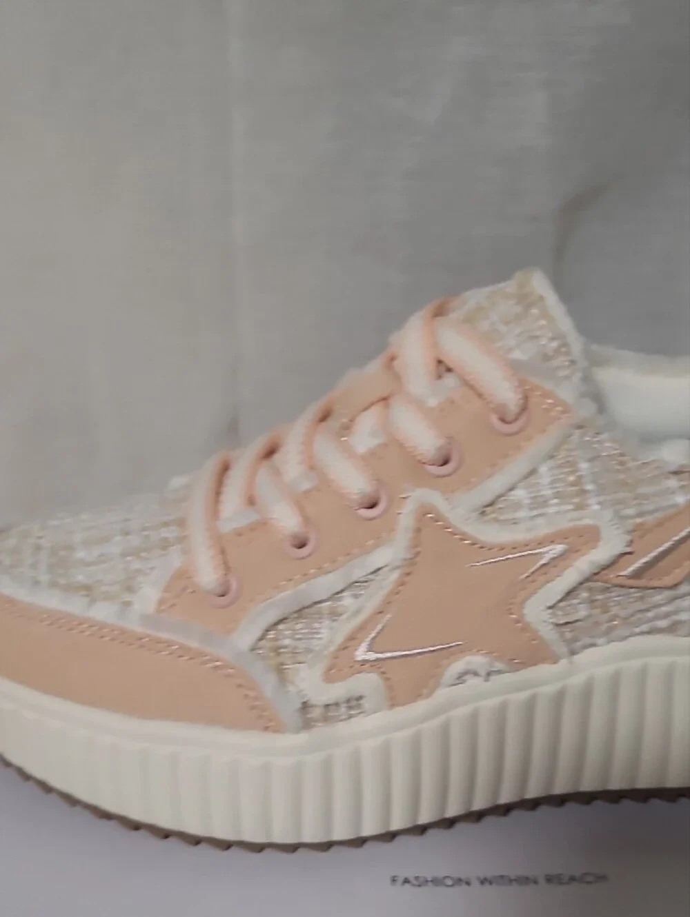 Dream Pairs Peach Lace-Up Platform Tweed Sneakers